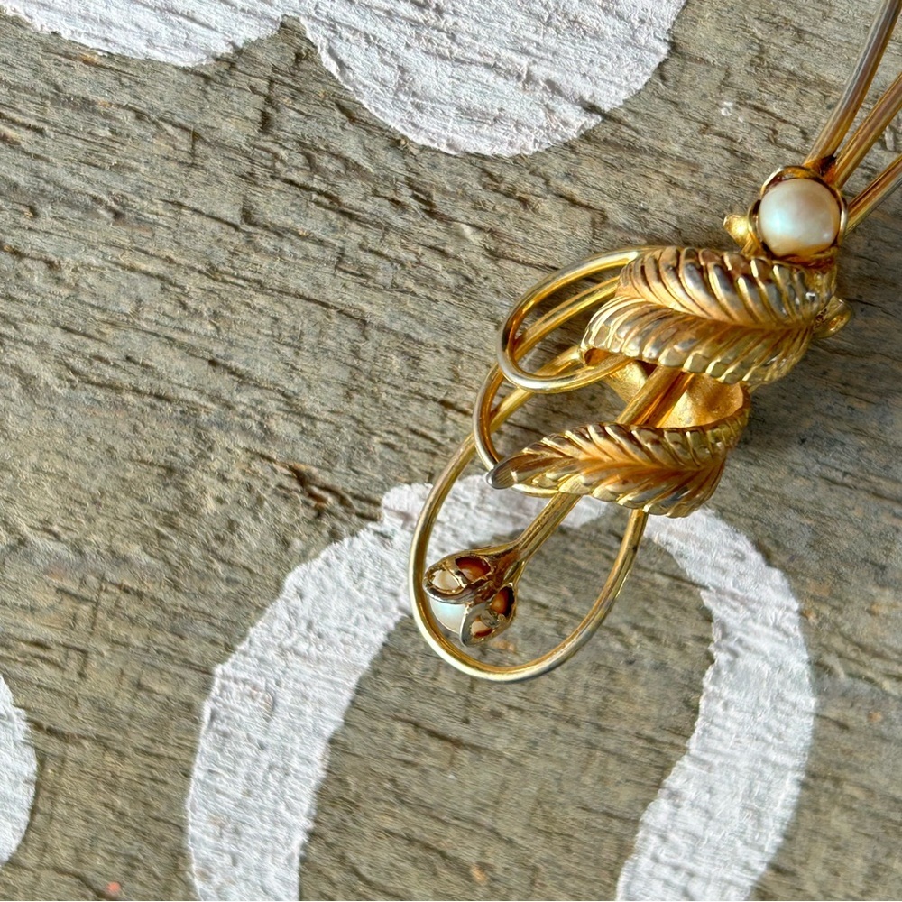 Flower pearl Gold Wire Wrapped vintage brooch - Picture 4 of 5